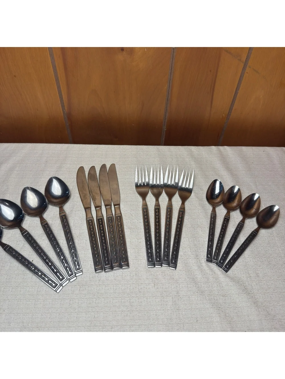 Vintage Douglas Stainless Flatware Set 16 Piece Korea Ornate MCM Service 4